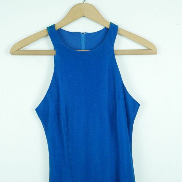 Vintage 3 4 Prom Dress 90s Y2K Blue Green Iridiscent Shiny Metallic Column Maxi - Picture 2 of 11